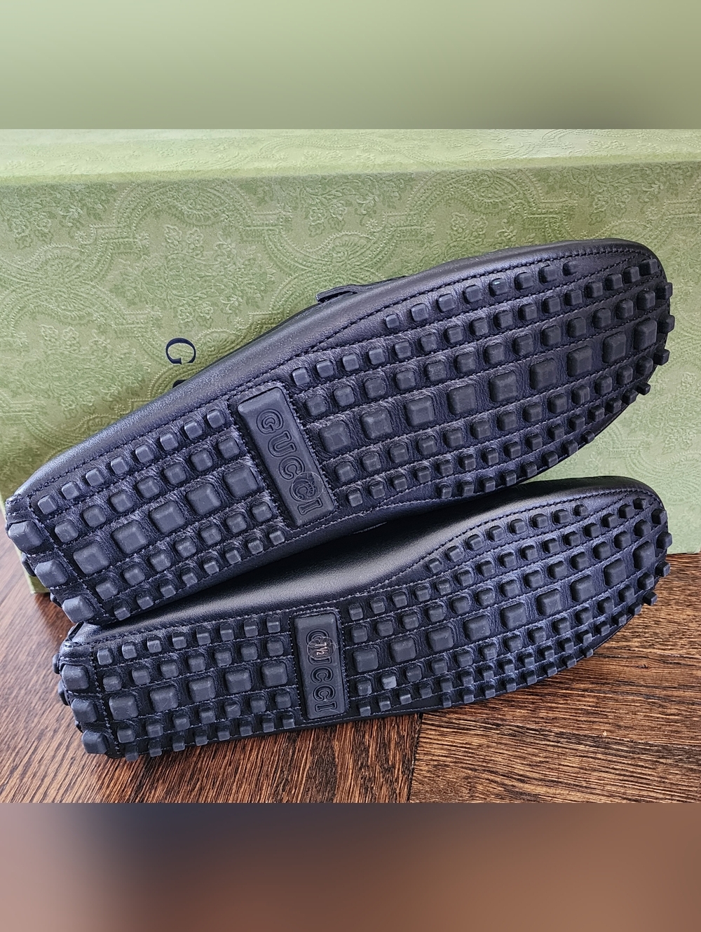 $850 Brand New Gucci GG Interlocking Driver Loafers in Black Leather G 7.5 US 8 - Picture 7 of 9